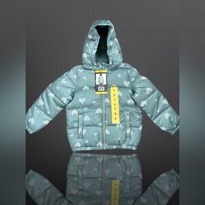 Miles the Label kids' hooded puffer jacket with a white heart print Size 5